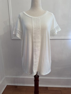 Hem & Thread White Lace Panel Top Small Short Sleeve Boho 