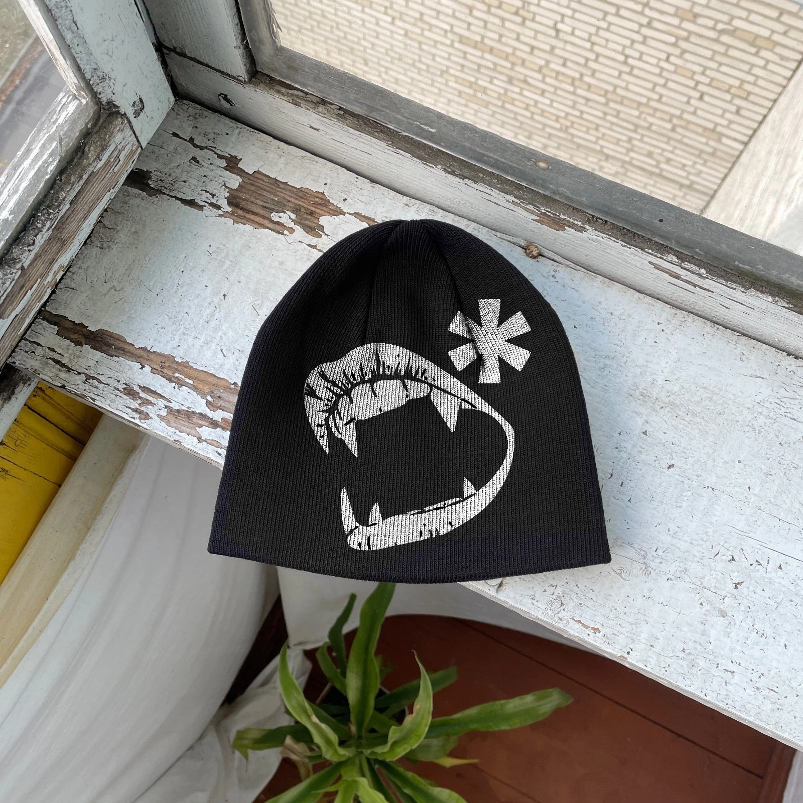 Opium Vampire Fangs Beanie Hat Horror Gothic Y2K Alt Streetwear