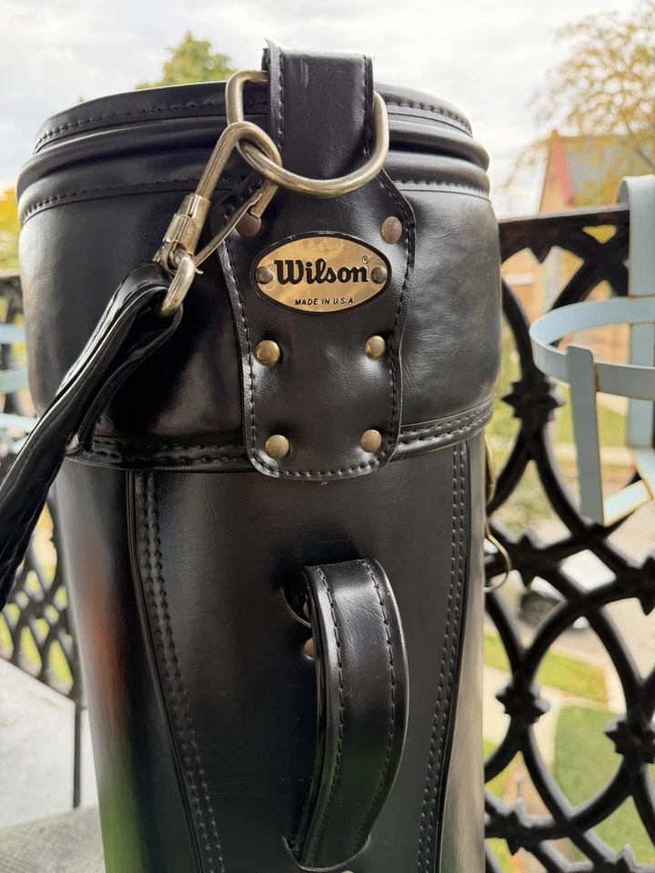 Vintage Wilson Leather Golf Bag Black Made In USA Classic Staff Cart Bag Cover - Image 2 of 4
