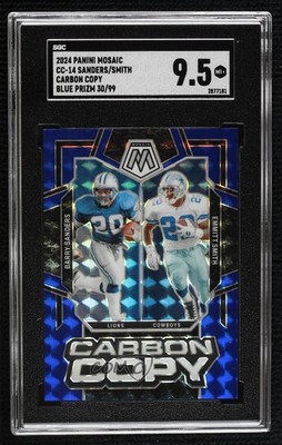 2024 Mosaic Carbon Copy Blue Prizm 30/99 Barry Sanders Emmitt Smith SGC 9.5 0i1l
