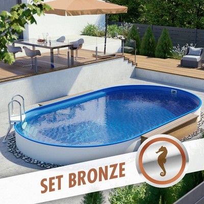 Pool Set Oval BRONZE Stahlwandbecken 450x250x120 mit Sandfilteranlage V2A Leiter