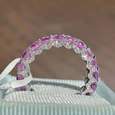 2.0Ct CREATED Pink Sapphire Eternity Engagement Band Ring 14K White Gold Plated