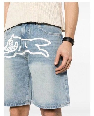 BBC IceCream Run Dog Denim Shorts Mens Hip Hop Jeans Light Blue