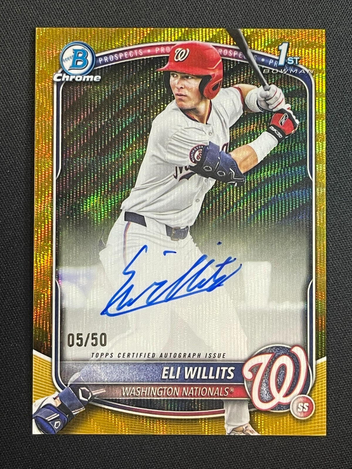 ELI WILLITS /50 GOLD 1ST AUTO ON CARD AUTOGRAPH 2025 BOWMAN DRAFT CHROME CPAEW 1