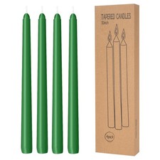 Green 10 Inch 8 Hour Long Burning Smokeless Unscented Taper Candles 4 PCS