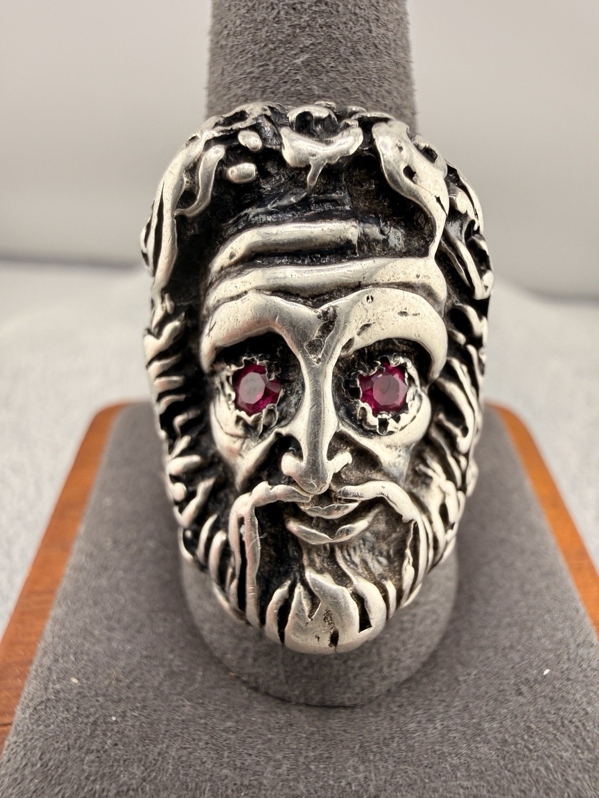 Large Sterling Silver Ruby Zues Ring - Size 12.5 … - image 1