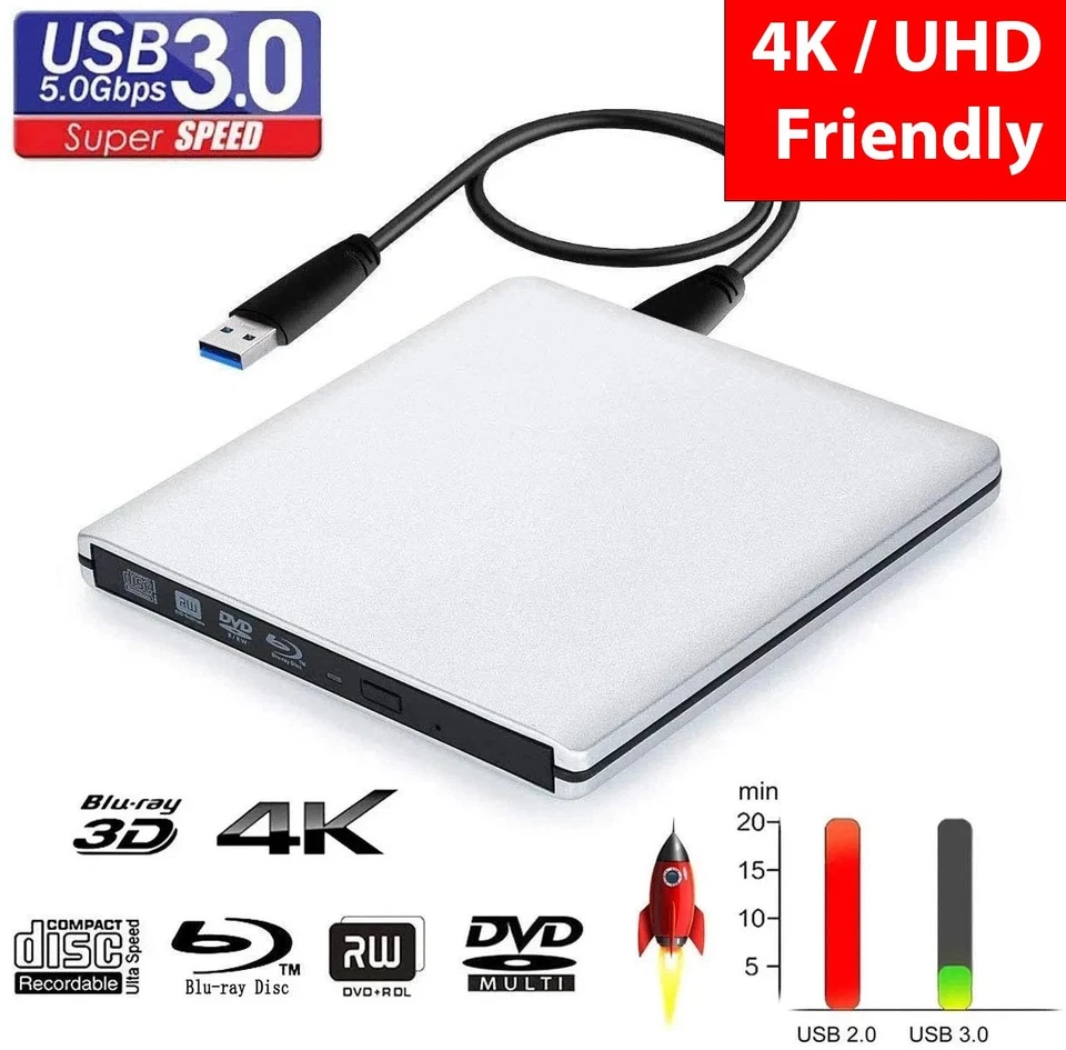 Externes 4K- Blu-Ray LG BU40N Laufwerk UHD friendly 1.03 FW Alu-Gehäuse - Bild 1 von 3