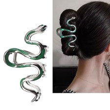 Green Snake Design Metal Hair Claws Non Slip 4.3 Inch Big Clip Halloween Gothic