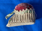 Antique Victorian Pin Cushion Pink Velvet Shoe Slipper Tatted Crochet Embroidery — photo 1
