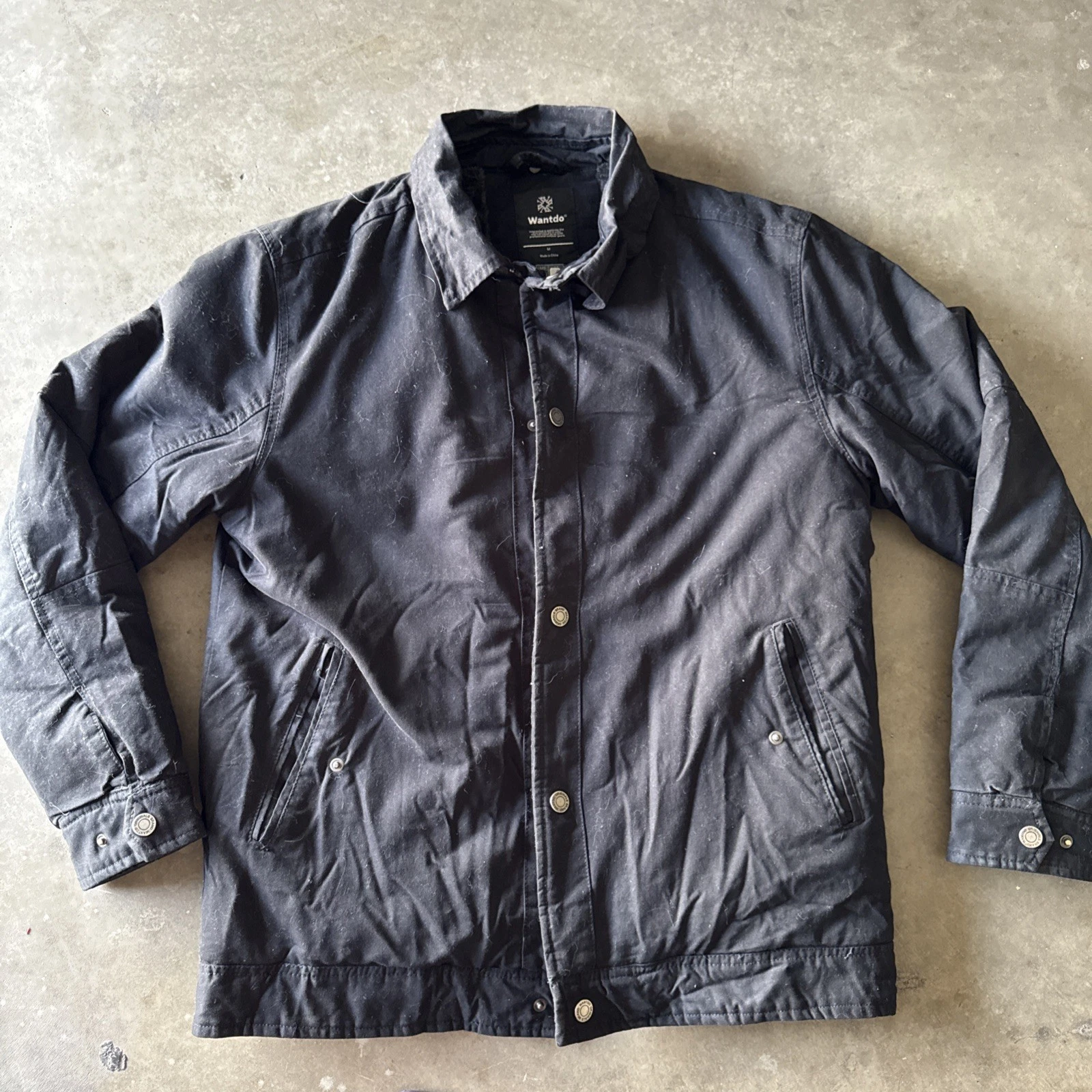 Wantdo Jacket Mens M Canvas BLACK Full Zip Faux Fur Lined Winter Warm Utility