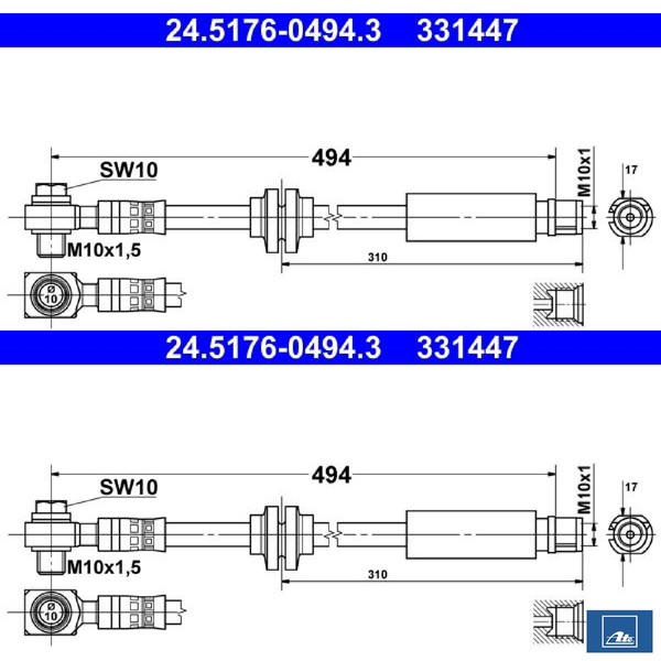 2X Bremsschlauch Ate 24.5176-0494.3 2 BremsschläUche Rechts Links Vorne-image