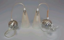 Set of 2 Modern Frosted glass and brushed metal single pendant ceiling lights