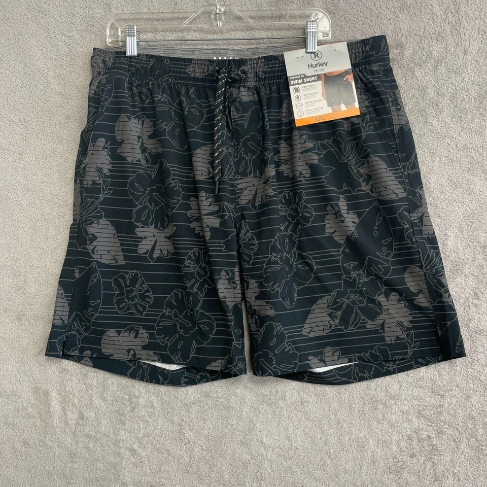 NUEVO Pantalones Cortos de Natación Hurley XXL Para Hombre Negro Floral Patrón Hawaiano Foto 2 de 4