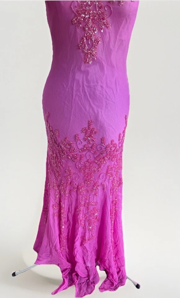 Y2K Vintage SCALA Pink Beaded Enchanted Fairy Whimsical Sequin Formal Prom Dress - Image 3 of 4