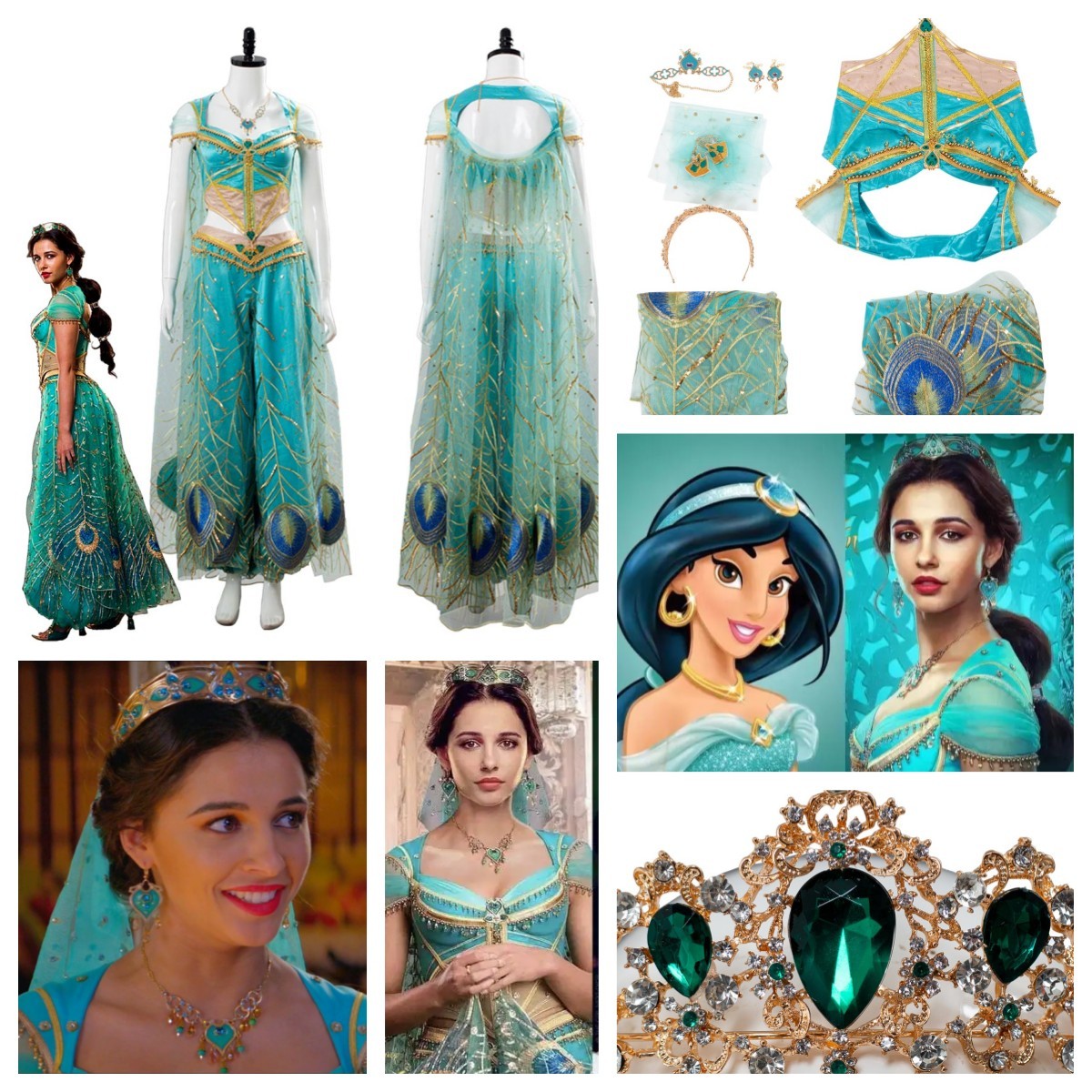 The Movie Aladdin Princess Jasmine Naomi Scott Peacock Dress cosplay costume