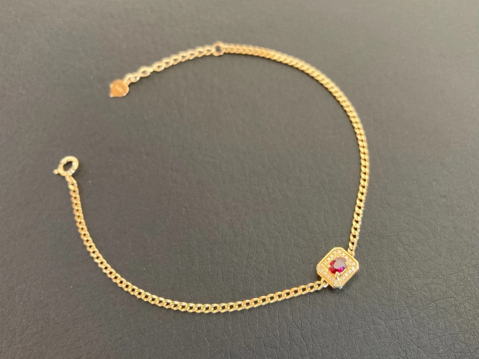 18K Gold Natural Ruby Diamond Cuban Link Chain Bracelet 7.4 Inches - Image 2 of 4