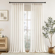 Natural Pinch Pleated Sheer Curtains, Light Filtering Linen Blend Semi Sheer ...