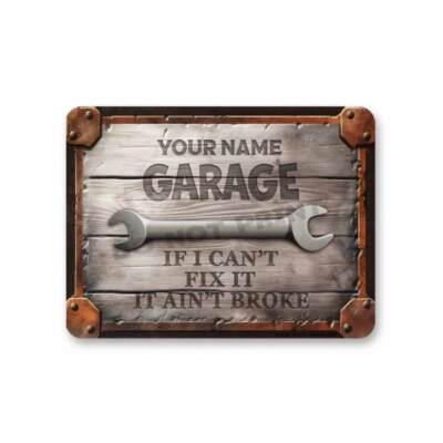 Personalized Rustic Barn Garage Shop METAL 9'' x 12'' Garage Shop -  Barn Wood