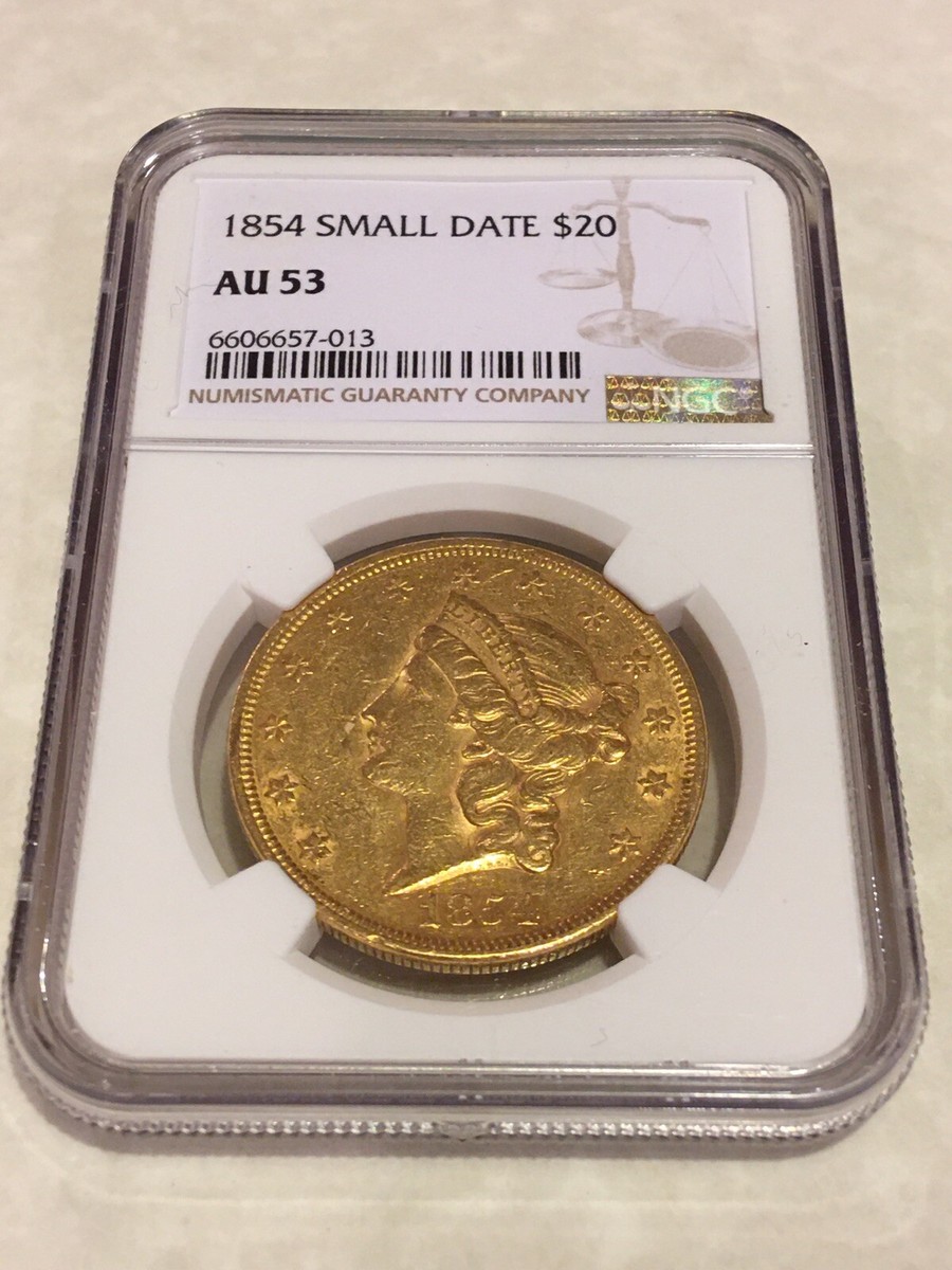 1854 AU53 NGC Liberty Double Eagle $20 Gold Coin very nice appeal