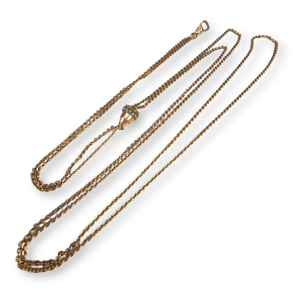 Reloj de mujer vintage cadena deslizable collar semilla perla bellota diapositiva 48 pulgadas de largo Foto 2 de 4