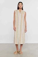 VELVET By Graham & Spencer Elena Jacquard Stripe Button Front Dress S $189 H9