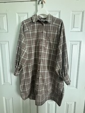 ASOS DESIGN Oversized Boyfriend Mini Shirt Dress in Plaid Brown Size US 6/UK 10