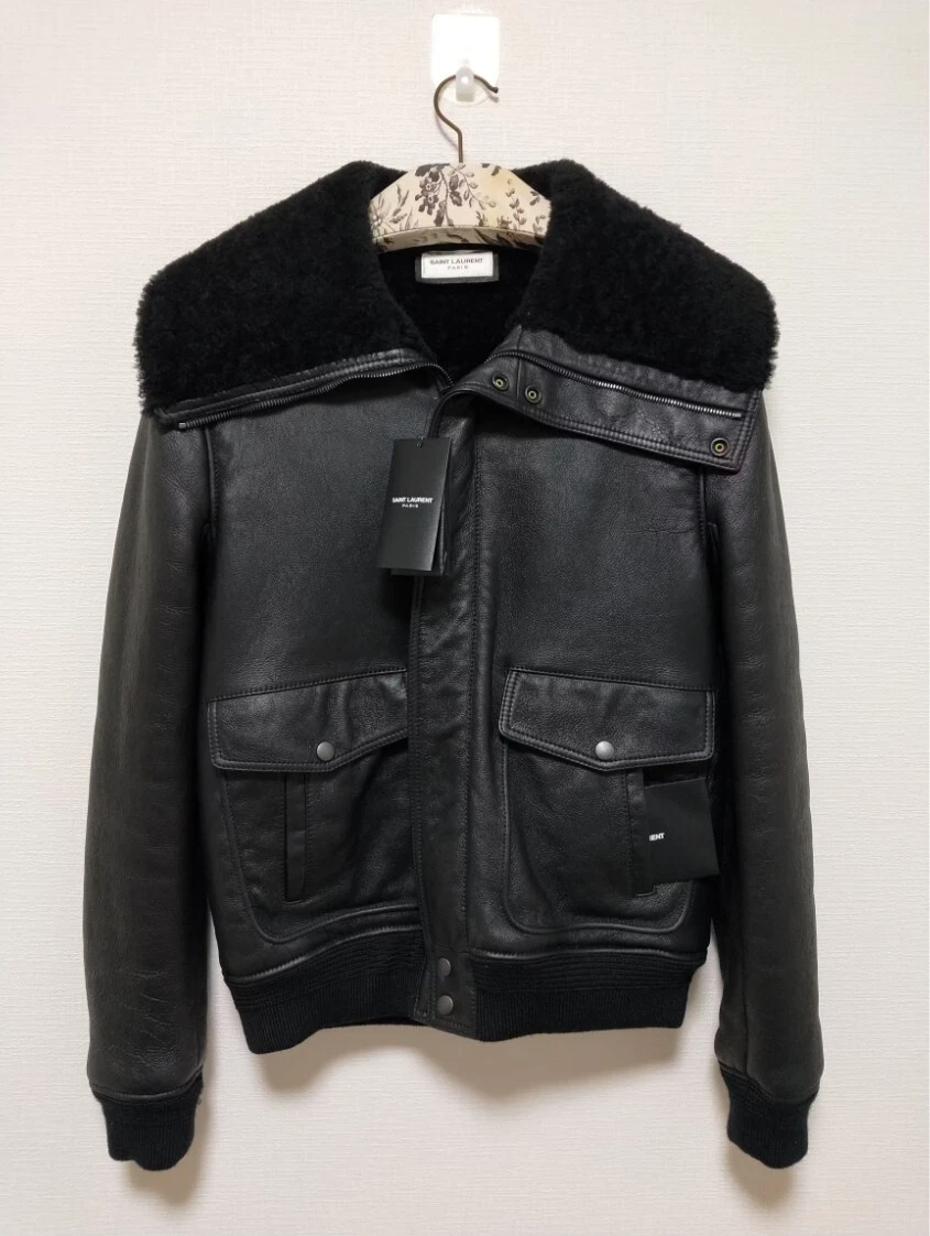 SAINT LAURENT (YSL) Giacca Shearling Incontaminata Hedi Slimane × Saint Laurent Paris in pelle