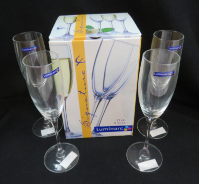 LUMINARC Signature Champagne Flute Glass 5-3/4 oz. Set of 4 Made in France