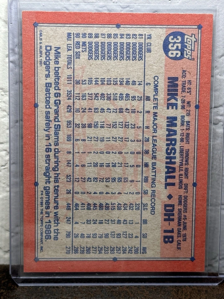1991 Topps Operation Desert Shield #356 Mike Marshall Boston Red Sox NM 2 - Image 2 of 2