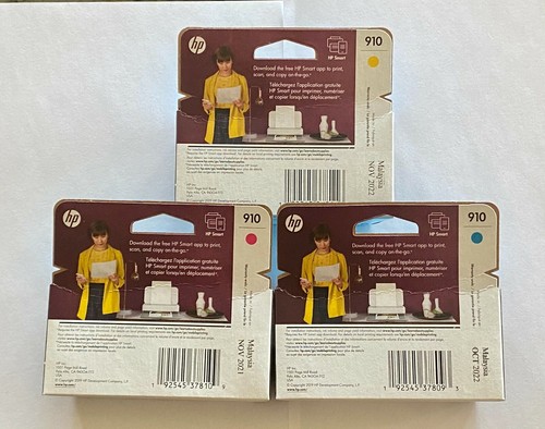 Genuine HP 910 Color Ink Cartridges 3-Pack Cyan Yellow Magenta Exp 2022 - Picture 2 of 3