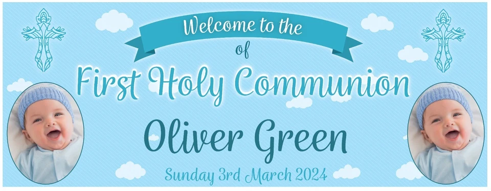 2 PERSONALISED FIRST HOLY COMMUNION PHOTO BANNER - WELCOME TO THE - Image 2 of 3