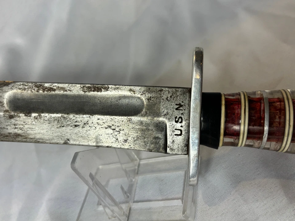 Cuchillo de Lucha De Colección Camillus USN NY Apilado Mango Lucite Militar Hoja Fija Foto 3 de 4