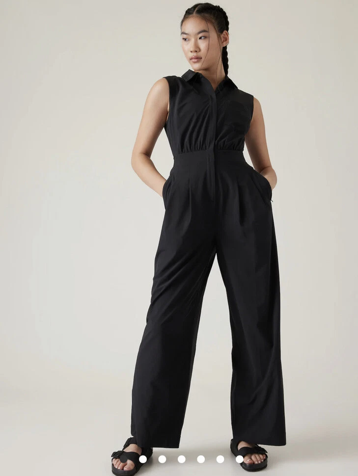 NWT Athleta Brooklyn Heights Wide Leg Jumpsuit Black 4 Small Work Travel