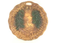 9-1/2" Resin Composite Round Bowl Pine Trees Pine Cones Deer
