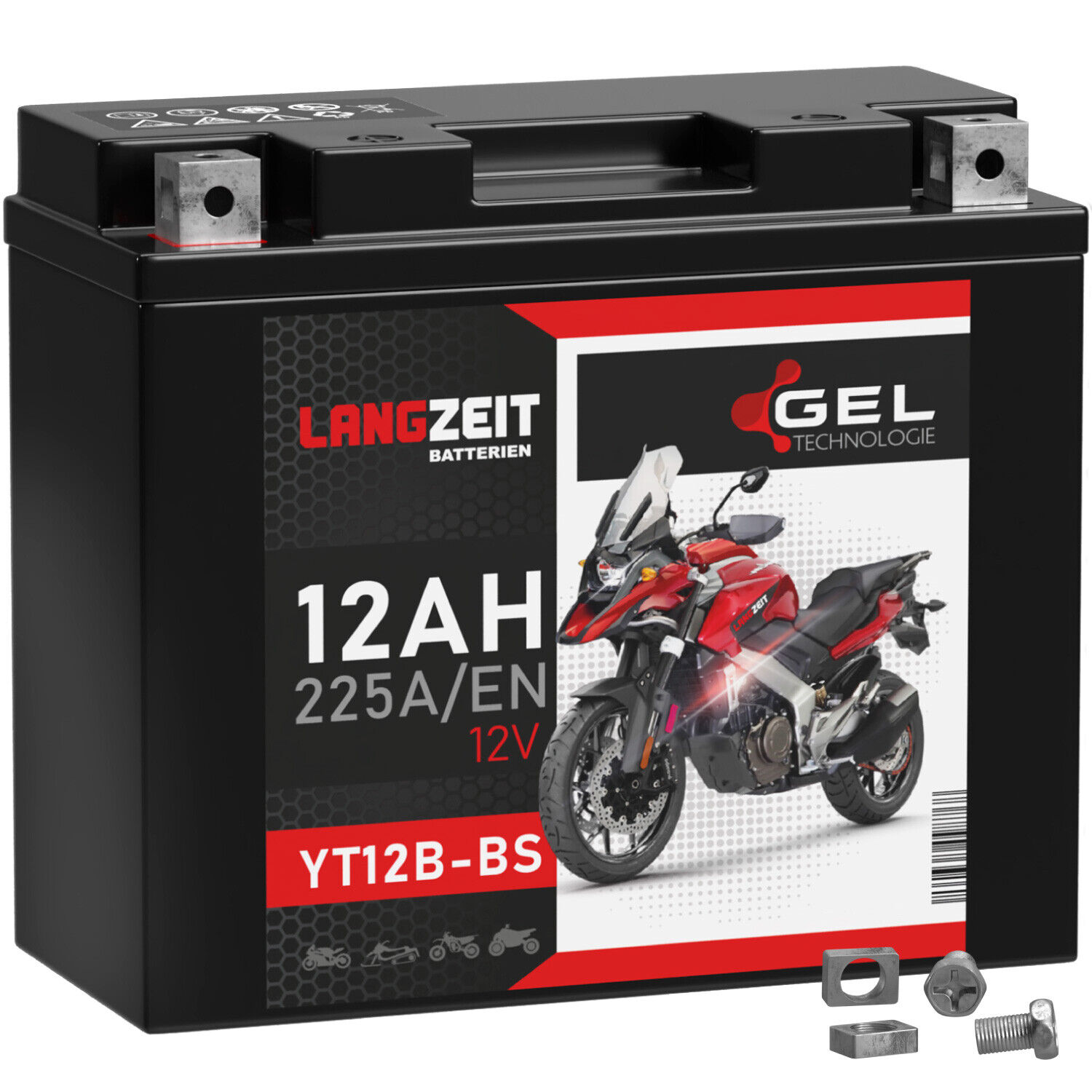 Langzeit YT12B-BS Motorradbatterie Gel 12V 12Ah 51001 YT12-B4 GT12B-4 CT12B-4