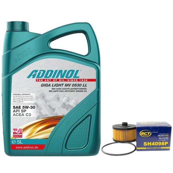 MotoröL Set 5W-30 Addinol 5 Liter + ÖLfilter SH 4098 P FüR Nissan Qashqai II SUV-image