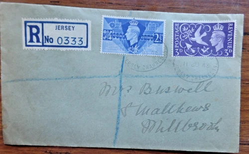 Jersey 1946 Victory 2v FDC Registered cover