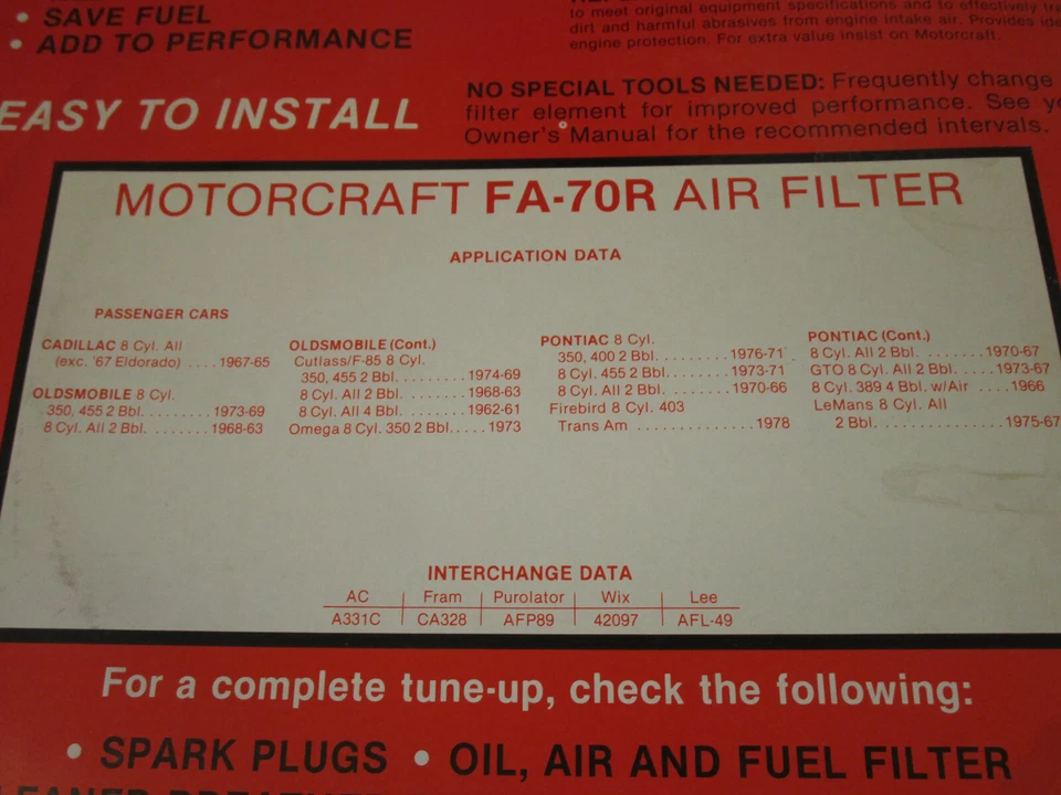Air Filter-2BBL Motorcraft FA-70R - Imagem 2 de 4