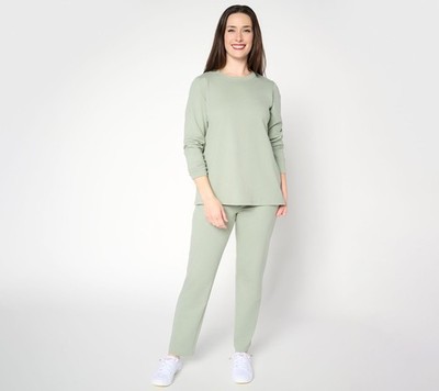 Denim & Co. Petite EasyWear French Terry Top & Pant Set Alpine Frost M New