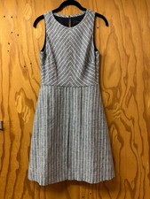 J Crew 100% Linen Blue Stripe Dress Nautical Sleeveless One-Pleat Dress Lined 4
