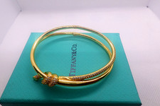 New/Tilffany Co/18K/YellowGold Bangle Bracelet Solid Diamond 7 inch