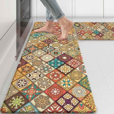 Boho Kitchen Rug Mats for Floor Cushioned Anti Fatigue Mexican Colorful Ceram...