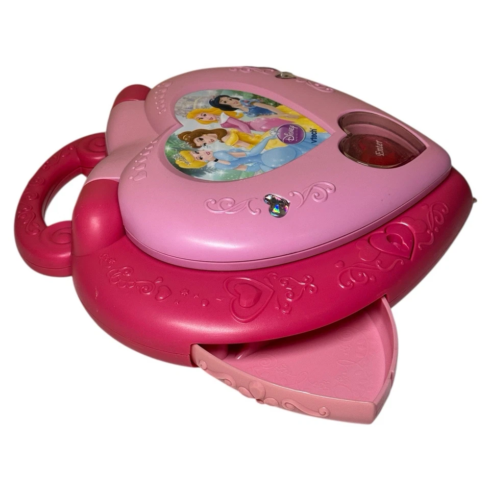 Rare 2010 VTech Disney Princess Magical Learning Laptop With Key & Drawer Pink - Image 3 of 4