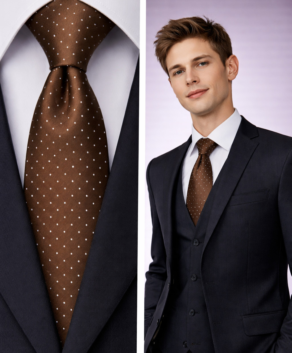 Brown Men's Tie Polka Dot White Formal Wedding Work Office Gift Satin Silk UK