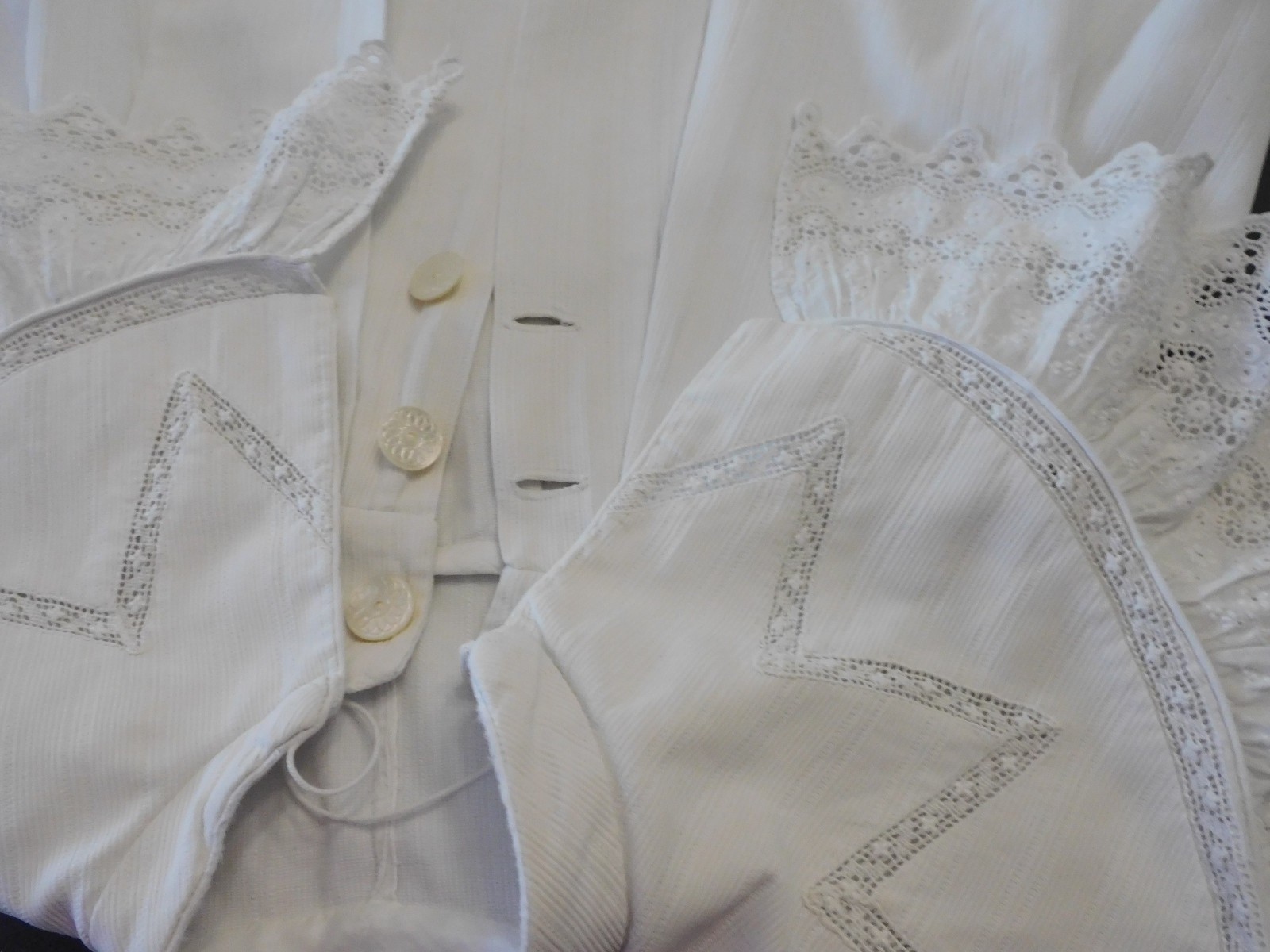 old baptism cotton cape coat - doll, lace inlays