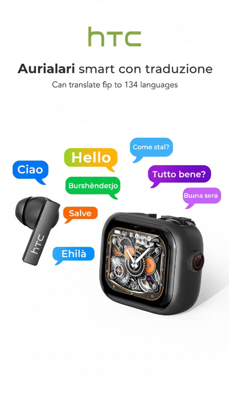Cuffie Auricolari Smart | Display Touch | Traduzione AI | Modello OEM HTC-NE40