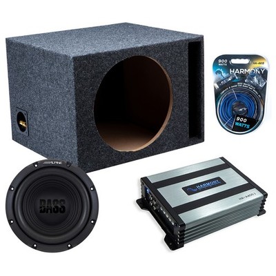 Alpine W12S4 Bassline 12'' Subwoofer Bundle Single Sub Box w/ HA-A400.1 Amp & Kit