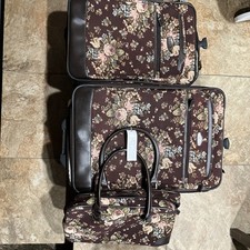 VTG Luggage 3 PC-Jaguar Tapestry Floral Design LG,Med,Satchel,Cosmetic