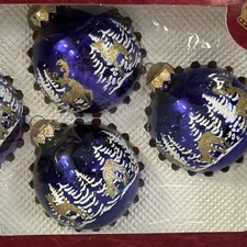 ~4~ VTG Visions by Holly Glass Christmas Ornaments Purple Gold Glitter Reindeer