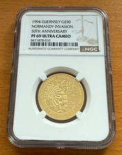 Guernsey 1994 Gold 1/2 oz 50 Pounds NGC PF69UC Normandy Invasion 50thAnniversary